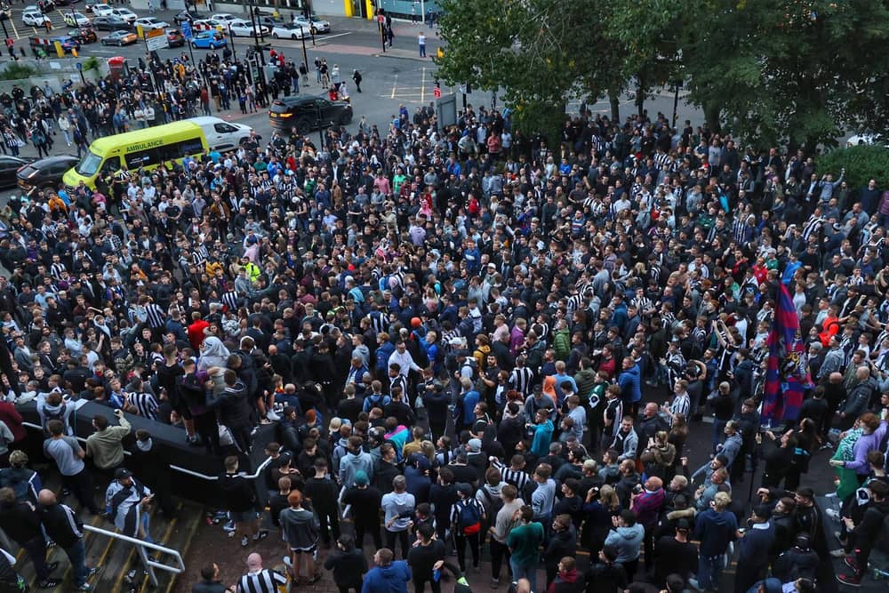 Fans gather at St James's Park to celebrate the takeover last week.
