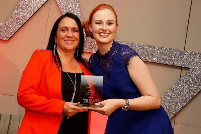 Claire Douglas (left) collecting her Best of Wearside Award in 2015.