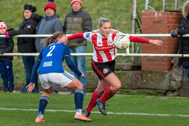Star striker Bridget Galloway in action for Sunderland - Photo by Colin Lock.