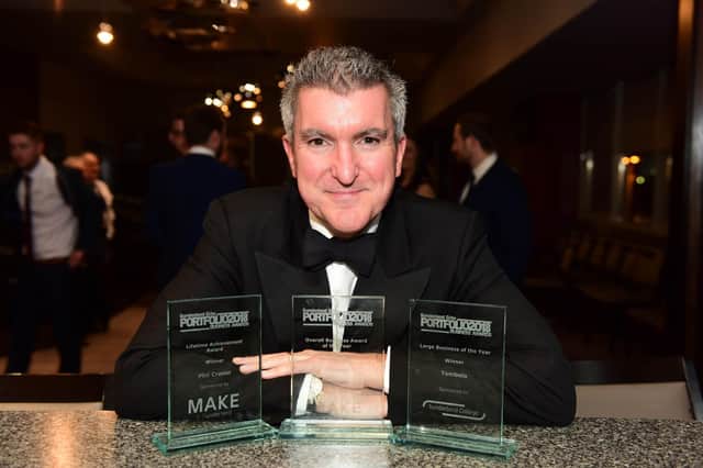 Phil Cronin of Tombola, winner of the 2018 Portfolio Awards Lifetime Achievement Award, with Tombola picking up the Large Business of the Year and Overall Business of the Year Awards
