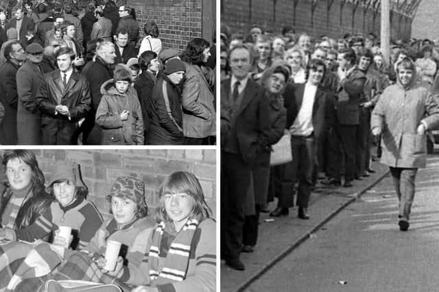 Incredible scenes as fans wait to hopefully grab a ticket for the 1973 FA Cup Final.