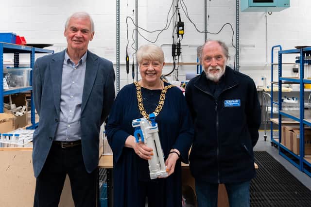 From left  David Fleetwood, trustee and secretary of The Safe Water Trust, Mayor of Sunderland Cllr Alison Smith and John Griffith, trustee and co-founder of Grifaid.