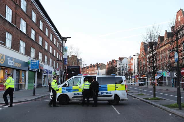 General view at the scene following the terror attack in Streatham High Road, south London. Picture: PA.