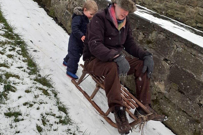 Sledging with grandad on the Berwick Walls. Picture: Inga Brown