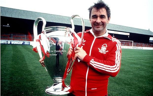 Brian Clough with the European Cup, which he won twice with Nottingham Forest.
