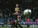 18 Nov 2000: Sunderland keeper Thomas Sorensen is congratulated by Emmerson Thome during the Premiership game between Newcastle United and Sunderland at St James'' Park, Newcastle