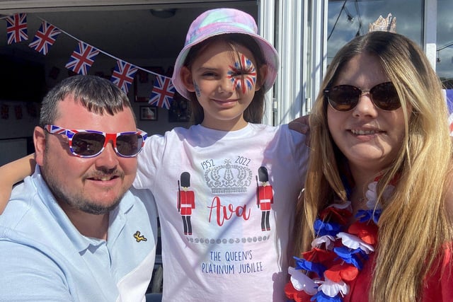 Stuart and Ava Anderson with Cairen Cowans at the Queen's Jubilee celebrations at Seaham Cricket Club.