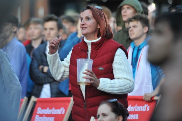 Fans watch England's opening World Cup match against Tunisia, at Sunderland's Park Lane Fanzone, in 2018.