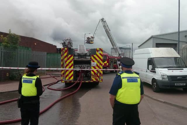 Northumbria Police Community Support Officers on the scene as firefighters from Tyne and Wear Fire and Rescue Service battled the blaze.