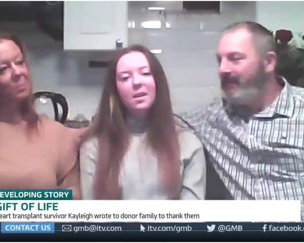 Kayleigh Llewellyn with parents Shaun Sidney and Sonia Llewellyn on ITV's Good Morning Britain.