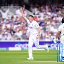 England's Matthew Potts celebrates the wicket of New Zealand's Ajaz Patel following a positive review for LBW during day one of the First LV= Insurance Test Series at Lord's Cricket Ground, London. PA picture.