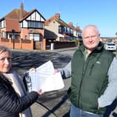 Local resident Tracey Ward hands over a petition to Cllr Michael Hartnack over the proposed junction closure on Princess Avenue from Sea Lane, Seaburn.