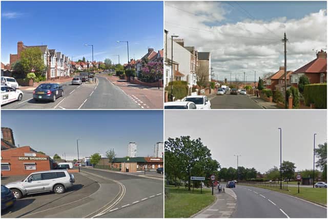 Durham Road, near to its junction with Thorneholme Road, Viewforth Terrace, top, and Monk Street and the A183 Chester Road in Pennwell, bottom row, are among the roads which will be resurfaced in coming weeks. Images copyright Google Maps.