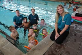Olympic swimmer Rebecca Adlington OBE with youngsters at Farringdon Community Academy swimming pool.