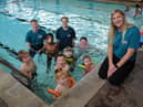 Olympic swimmer Rebecca Adlington OBE with youngsters at Farringdon Community Academy swimming pool.