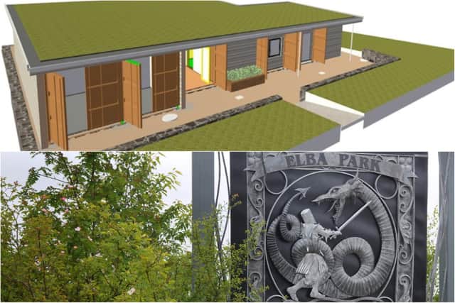 (Top) Designs for the new community hub at Elba Park Credit: Ged McCormack Architect

(Bottom) An artwork at the park