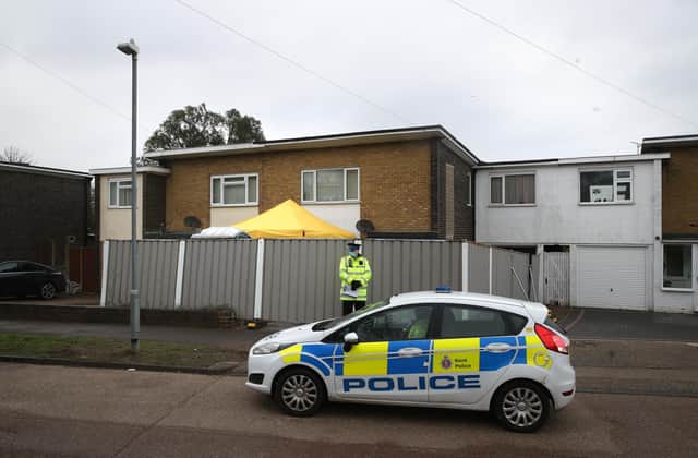 Police outside a house in Freemens Way in Deal, Kent, after detectives hunting for Sarah Everard, who has been missing since last Wednesday, arrested a Metropolitan Police officer at an address in the county. Picture date: Wednesday March 10, 2021.