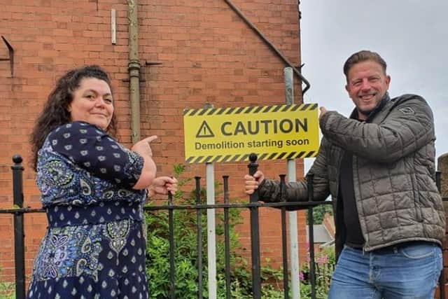 Durham County Council ward members for Easington Angela Surtees and David Boyes outside the school ahead of its demolition.