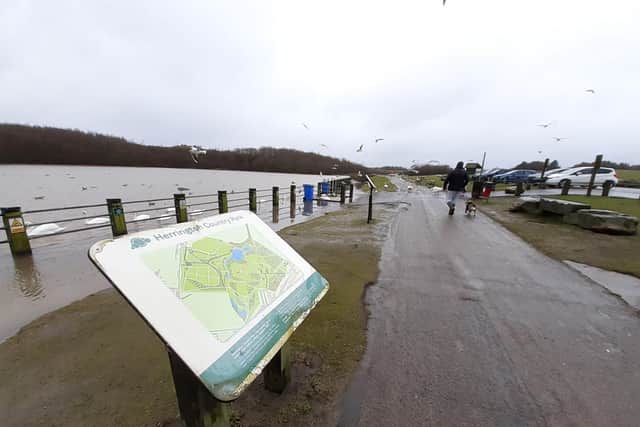 The banks of the lake at Herrington Country Park have burst due to the heavy rainfall.