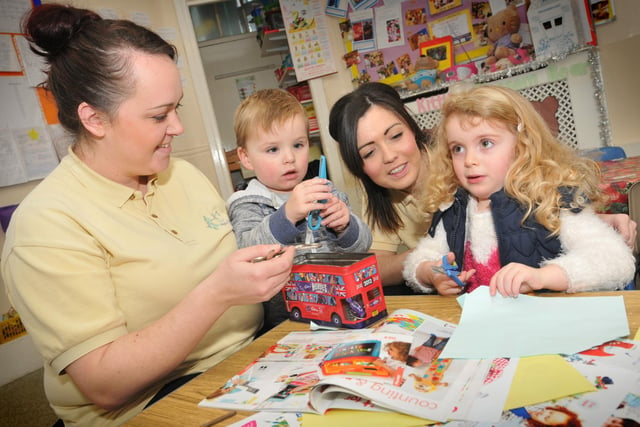10 years ago! Can you believe how time has flown since this open day at the nursery. Senior nursery nurse Emma Janes is pictured with Tyler Noble, 2, and Lauren Ridley is with Sophia Riley, 3, on one of the activity tables.