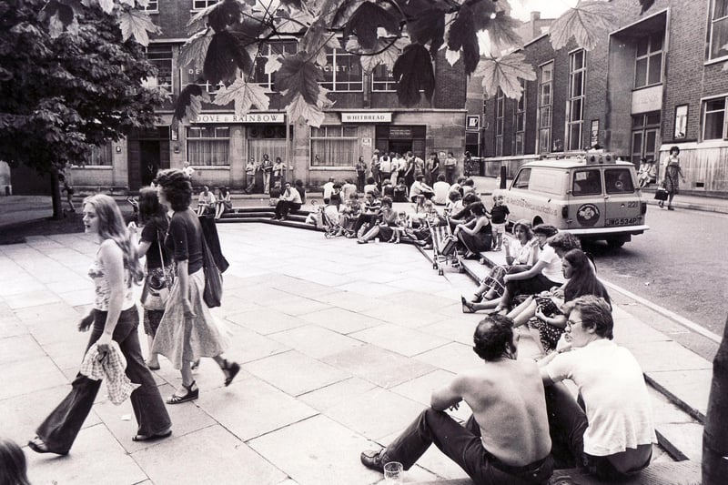 People enjoying the sunshine outside the Dove and Rainbow in the centre of Sheffield, once a popular city pub