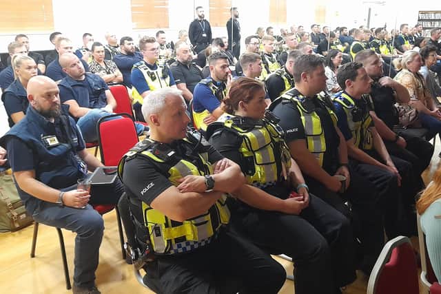 Northumbria Police officers' briefing in Pallion as part of the launch of Operation Impact. Image, Sunderland Echo.