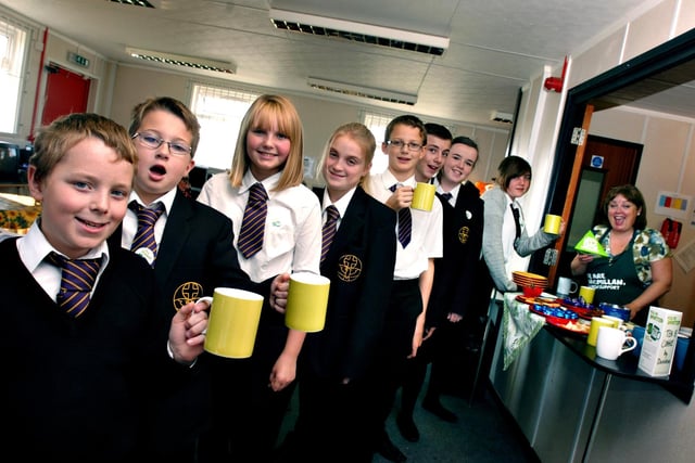 Alex Lawton, front ,with fellow Year 7 and 8 pupils at Venerable Bede School, Ryhope in 2011. That was the year when they took over the usual Friday coffee morning in the school's B-free centre to raise money for Macmillan.