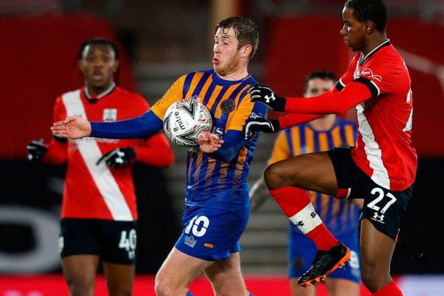 Shrewsbury Town's Josh Vela could feature against Sunderland next week (Photo by ADRIAN DENNIS/POOL/AFP via Getty Images)