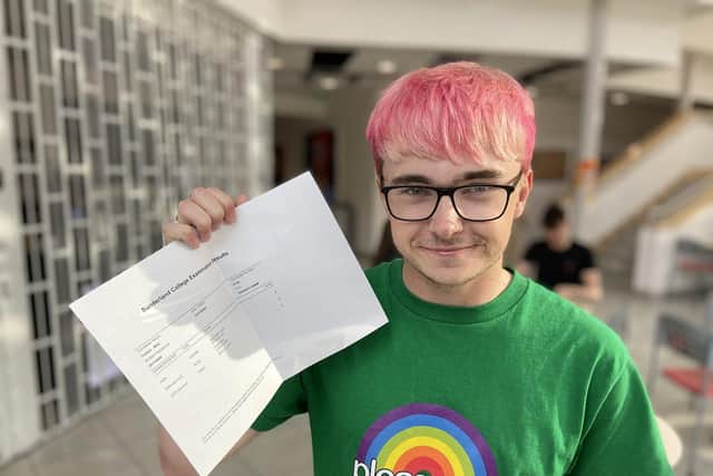 Milo Coates, 18, with his A-Level exam results. 

Picture by FRANK REID