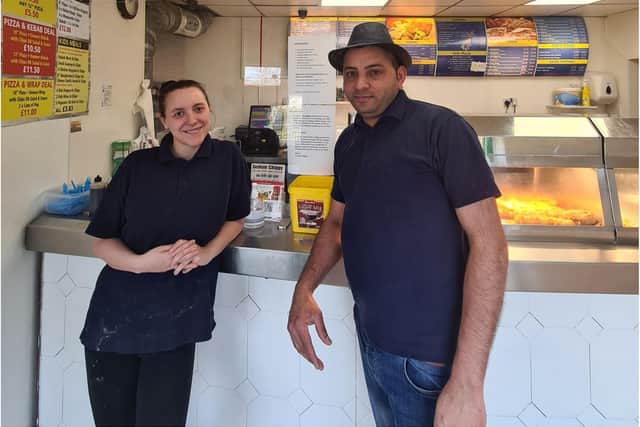 Seaham Chippy has been serving up free meals to those in need, with the help of community donations. Pictured are manager Michelle Gray (right) and owner Nick Singh (right)