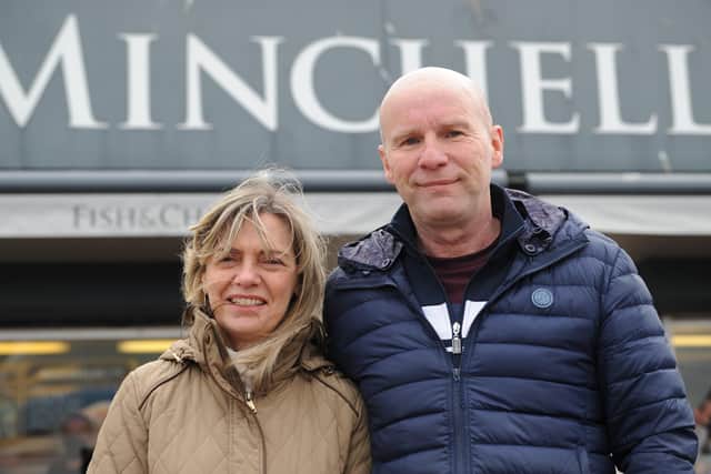 Vivienne Mercer and David Crumbie outside Minchella's, Seaburn.