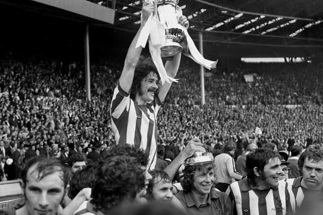 Sunderland captain Bobby Kerr lifting the 1973 FA Cup after beating Leeds 1-0 at Wembley.