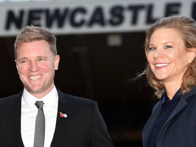 Newcastle United head coach Eddie Howe and co-owner Amanda Staveley.