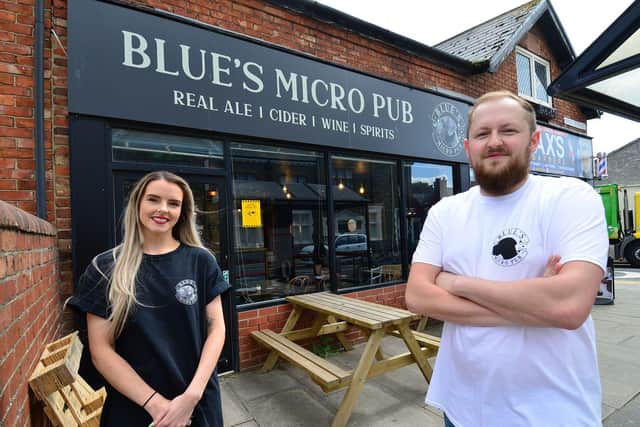 Alice Pye (29) and Callum Watson (30) outside of the Blues Micro Pub. Picture by FRANK REID
