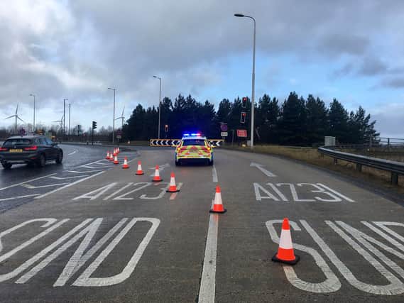 The A1231 roundabout was closed earlier today (February 6) following an oil spillage.

Photo: Northumbria Police Road Safety