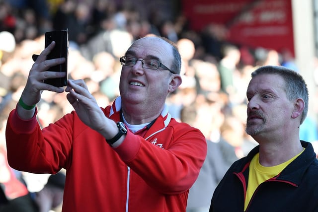 Sunderland fans take a quick selfie during the half time break.