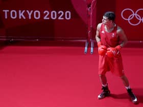 TOKYO, JAPAN - JULY 27: Pat McCormack of Great Britain looks ahead of the Men's Welter (63-69kg) on day four of the Tokyo 2020 Olympic Games at Kokugikan Arena on July 27, 2021 in Tokyo, Japan. (Photo by James Chance/Getty Images)