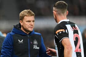 Ciaran Clark makes his way past Newcastle United head coach after being shown a red card against Norwich City last November.