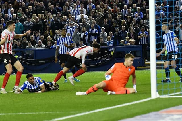 Patrick Roberts scores the winning goal for Sunderland in the League One play-off semi-final against Sheffield Wednesday.