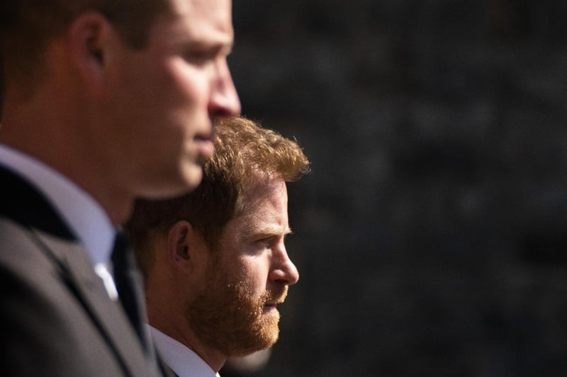 Prince Harry and Prince William walked in the procession ahead of the funeral service, following the Duke of Edinburgh's coffin which is being carried to St George's Chapel in a Land Rover.