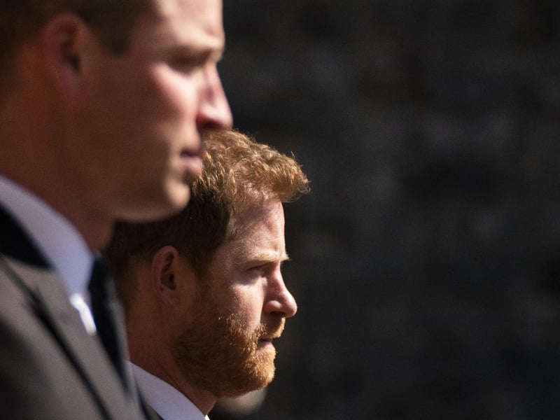 Prince Harry and Prince William walked in the procession ahead of the funeral service, following the Duke of Edinburgh's coffin which is being carried to St George's Chapel in a Land Rover.