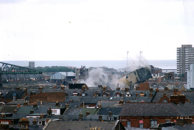 Demolition of the D Shaft Tower in October 1994.