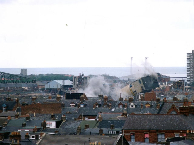 Demolition of the D Shaft Tower in October 1994.
