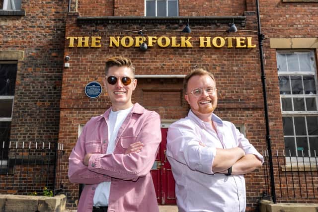 Vincent Todd  and Mark Burns-Cassell outside the Norfolk Hotel