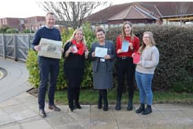 With the contents of the time capsule, from left: Richard Wilks and Chrissie Neve from Argon Property Development Solutions, with Lynn Brandt, Katie Tiffin, Nicola Todhunter of CNTW.