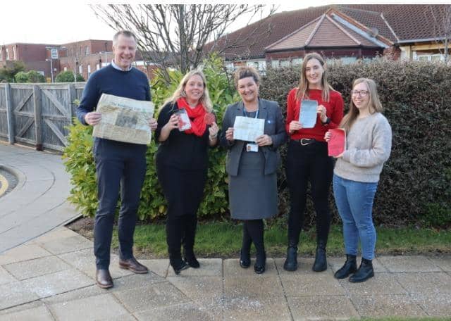 With the contents of the time capsule, from left: Richard Wilks and Chrissie Neve from Argon Property Development Solutions, with Lynn Brandt, Katie Tiffin, Nicola Todhunter of CNTW.