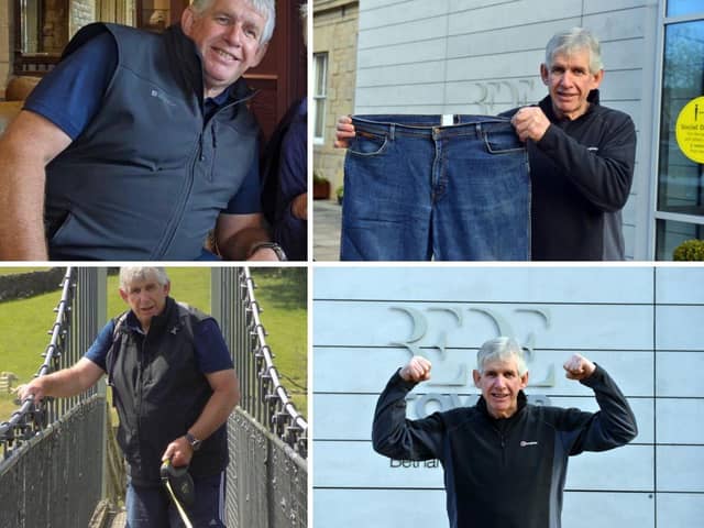 Geoff Forster before and after he lost nearly seven stone of excess weight.