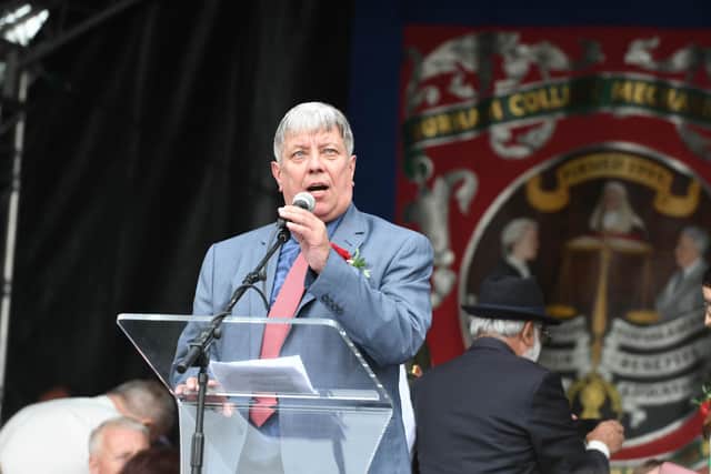 Durham Miners' Association Secretary Alan Mardghum speaking at the 135th Durham Miners Gala in 2019.
