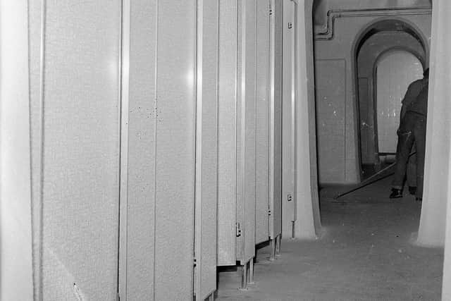 The changing cubicles at the Newcastle Road baths in 1972.
