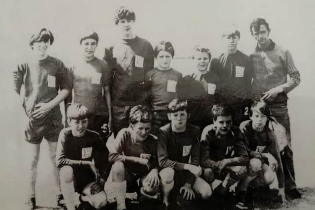Dave, front row, second left, pictured with the Belgrave United football team in his youth.